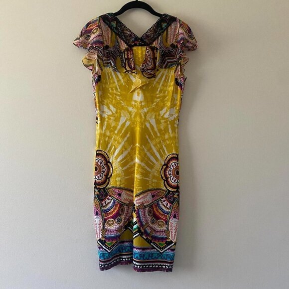 ROBERTO CAVALLI yellow pattern short sleeve mini dress - Picture 7 of 9